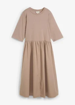 bonprix Kleider^Midikleid aus reiner Baumwolle taupe