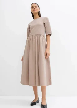 bonprix Kleider^Midikleid aus reiner Baumwolle taupe