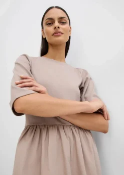 bonprix Kleider^Midikleid aus reiner Baumwolle taupe