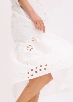 bonprix Kleider^Midikleid aus reiner Baumwolle mit Lochstickerei wollweiß