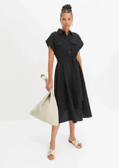 bonprix Bekleidung·Pullover & Strickjacken|Kleider^Midikleid aus reiner Baumwolle schwarz