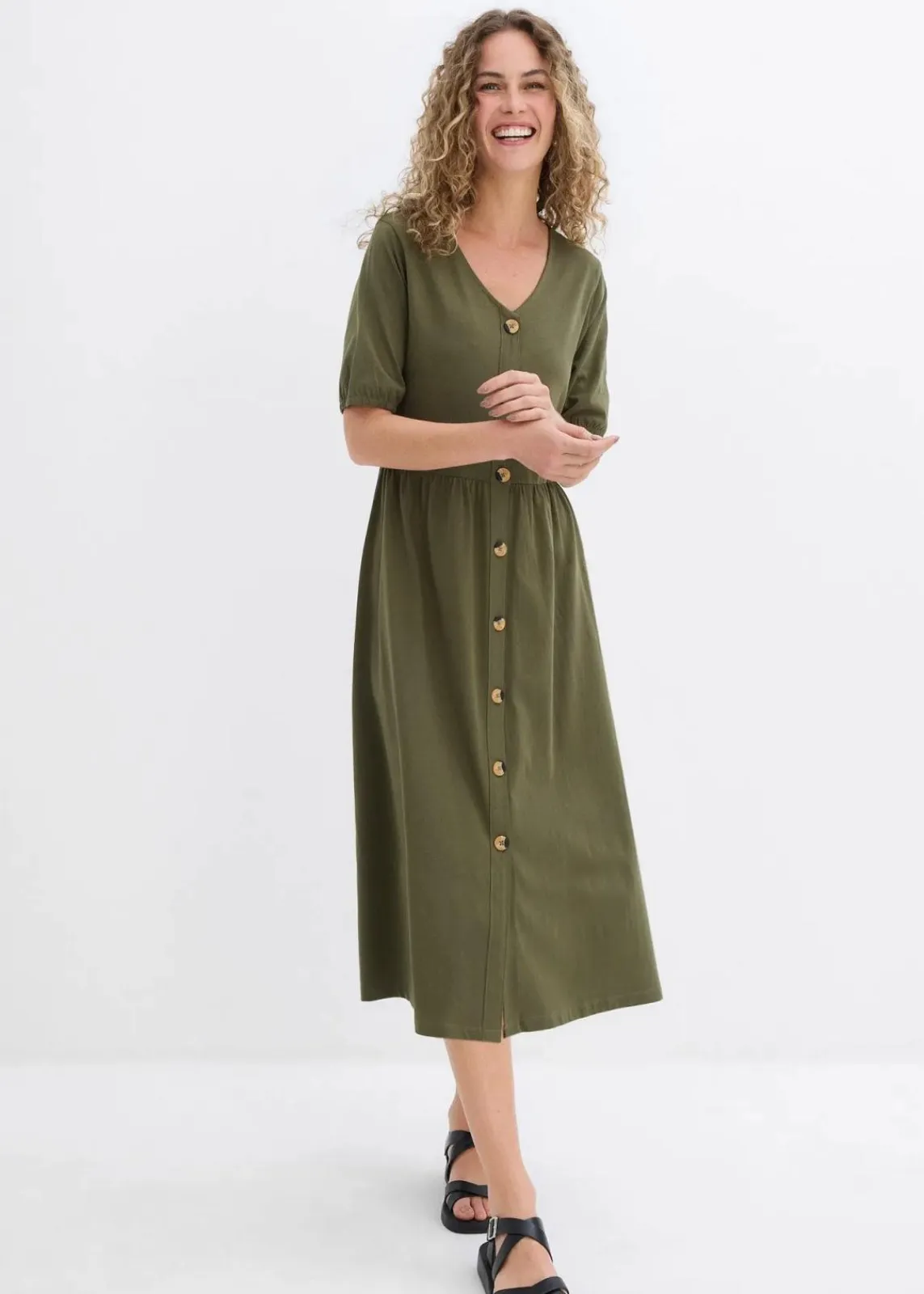 bonprix Nachhaltigere Materialien|Kleider^Midikleid aus reiner Baumwolle schwarz