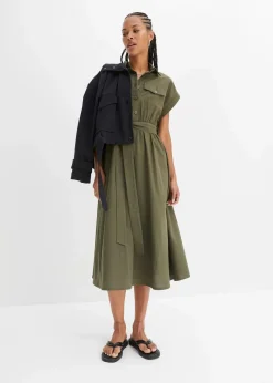 bonprix Kleider|Bekleidung·Pullover & Strickjacken^Midikleid aus reiner Baumwolle oliv