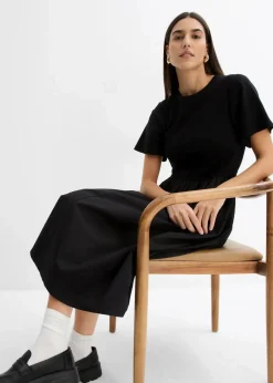 bonprix Kleider^Midikleid aus reiner Baumwolle schwarz