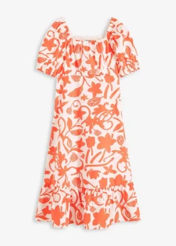 bonprix Bekleidung·Pullover & Strickjacken|Kleider^Midikleid aus reiner Bio-Baumwolle mango/cremeweiß floral