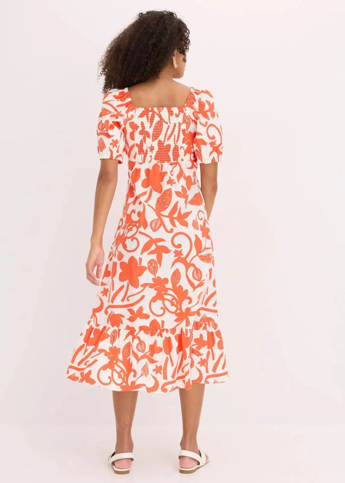 bonprix Bekleidung·Pullover & Strickjacken|Kleider^Midikleid aus reiner Bio-Baumwolle mango/cremeweiß floral