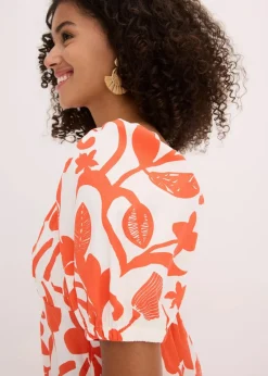 bonprix Bekleidung·Pullover & Strickjacken|Kleider^Midikleid aus reiner Bio-Baumwolle mango/cremeweiß floral