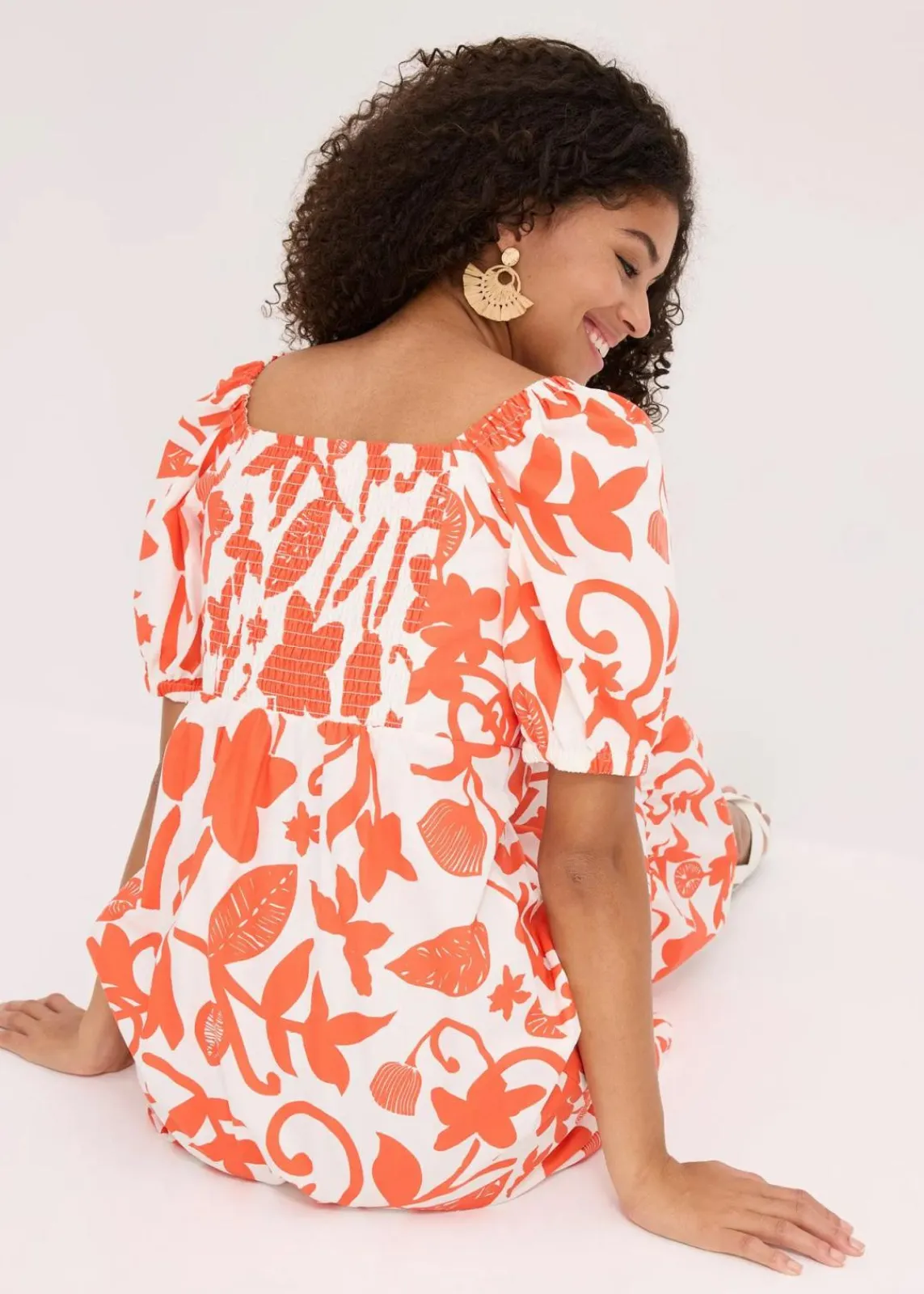 bonprix Bekleidung·Pullover & Strickjacken|Kleider^Midikleid aus reiner Bio-Baumwolle mango/cremeweiß floral