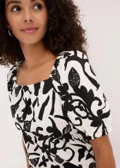 bonprix Kleider|Bekleidung·Pullover & Strickjacken^Midikleid aus reiner Bio-Baumwolle schwarz/cremeweiß floral