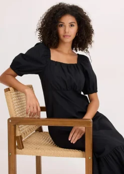 bonprix Kleider|Bekleidung·Pullover & Strickjacken^Midikleid aus reiner Bio-Baumwolle schwarz