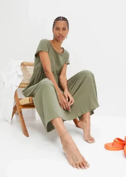 bonprix Nachhaltigere Materialien|Kleider^Midikleid aus reiner Bio-Baumwolle oliv