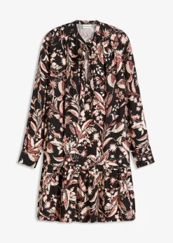 bonprix Kleider|Bekleidung·Pullover & Strickjacken^Midikleid aus reiner Viskose dunkelgrau/muskatbraun/hellbraun floral