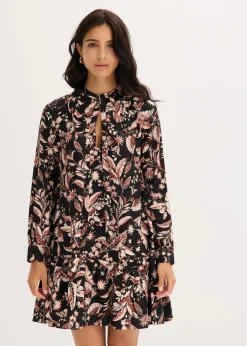 bonprix Kleider|Bekleidung·Pullover & Strickjacken^Midikleid aus reiner Viskose dunkelgrau/muskatbraun/hellbraun floral