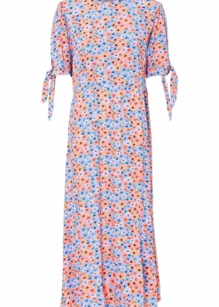 bonprix Nachhaltigere Materialien|Kleider^Midikleid aus reiner Viskose hellviolett/softorange geblümt
