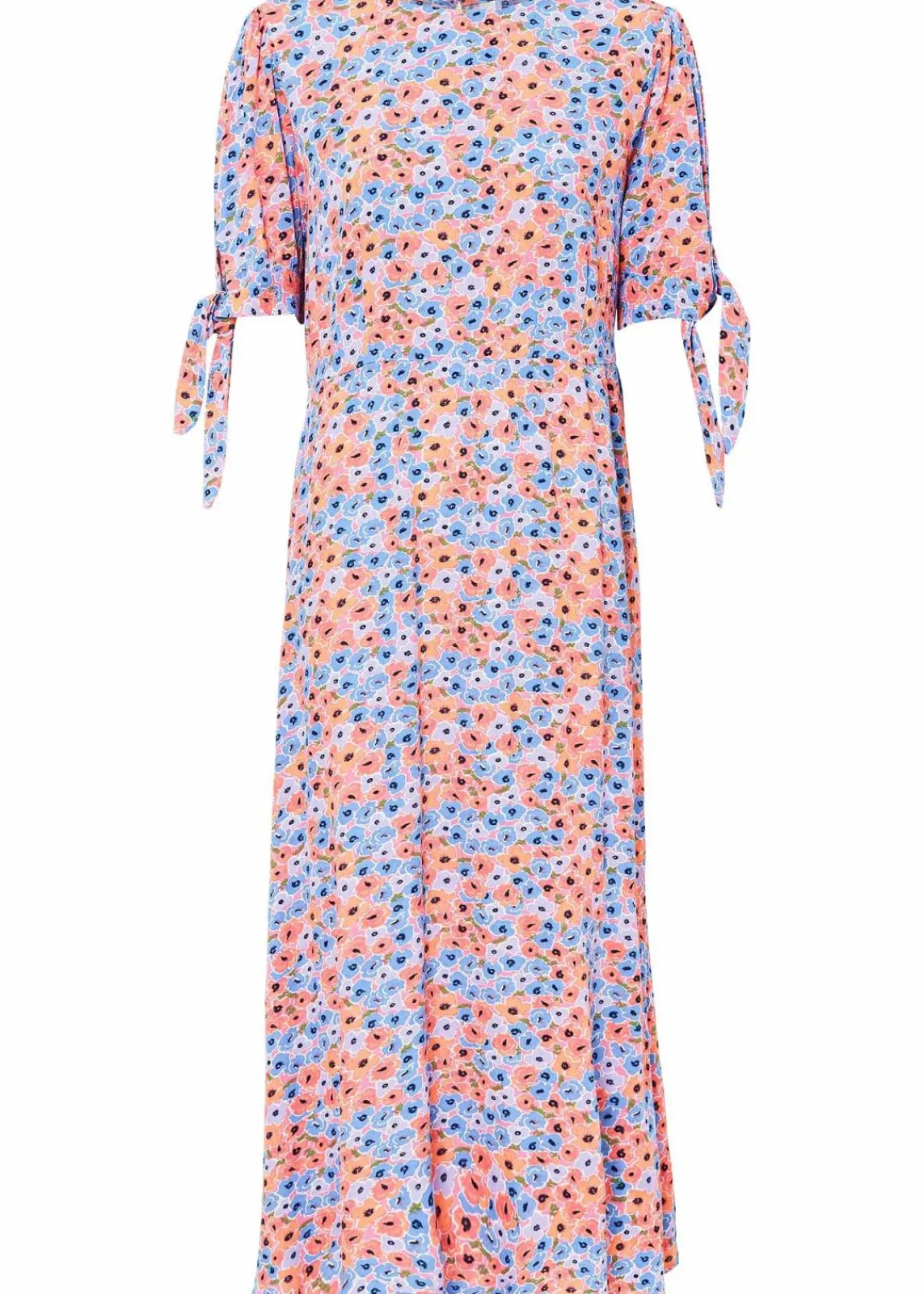 bonprix Nachhaltigere Materialien|Kleider^Midikleid aus reiner Viskose hellviolett/softorange geblümt