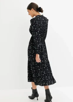 bonprix Nachhaltigere Materialien|Kleider^Midikleid aus reiner Viskose schwarz geblümt