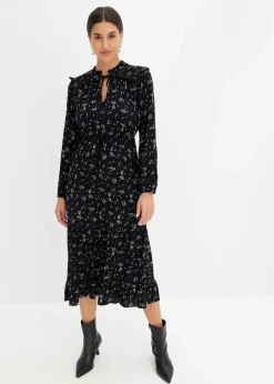 bonprix Nachhaltigere Materialien|Kleider^Midikleid aus reiner Viskose schwarz geblümt