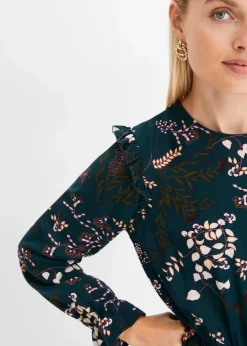 bonprix Nachhaltigere Materialien|Kleider^Midikleid aus reiner Viskose tiefgrün geblümt