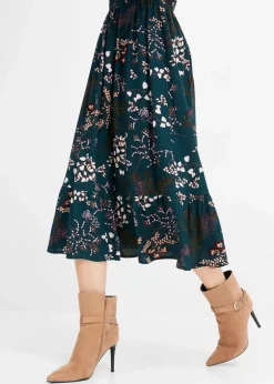 bonprix Nachhaltigere Materialien|Kleider^Midikleid aus reiner Viskose tiefgrün geblümt