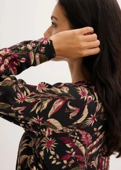 bonprix Bekleidung·Pullover & Strickjacken|Kleider^Midikleid aus reiner Viskose dunkelgrau/rhododendronrot/grünbeige floral
