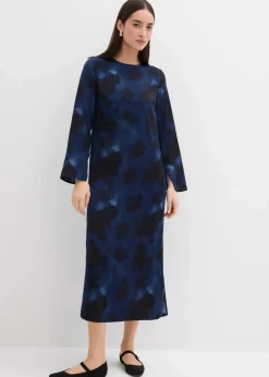 bonprix Kleider|Bekleidung·Pullover & Strickjacken^Midikleid aus Satin dunkelblau