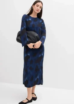 bonprix Kleider|Bekleidung·Pullover & Strickjacken^Midikleid aus Satin dunkelblau