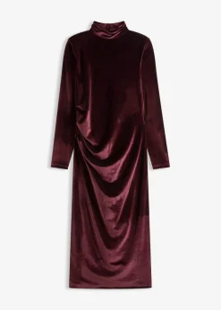 bonprix Bekleidung·Pullover & Strickjacken|Kleider^Midikleid aus softem Samt bordeaux