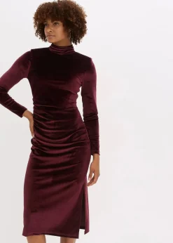 bonprix Bekleidung·Pullover & Strickjacken|Kleider^Midikleid aus softem Samt bordeaux