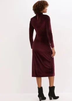 bonprix Bekleidung·Pullover & Strickjacken|Kleider^Midikleid aus softem Samt bordeaux