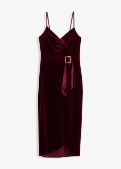 bonprix Kleider^Midikleid aus softem Samt mit Spaghetti-Trägern dunkelrot