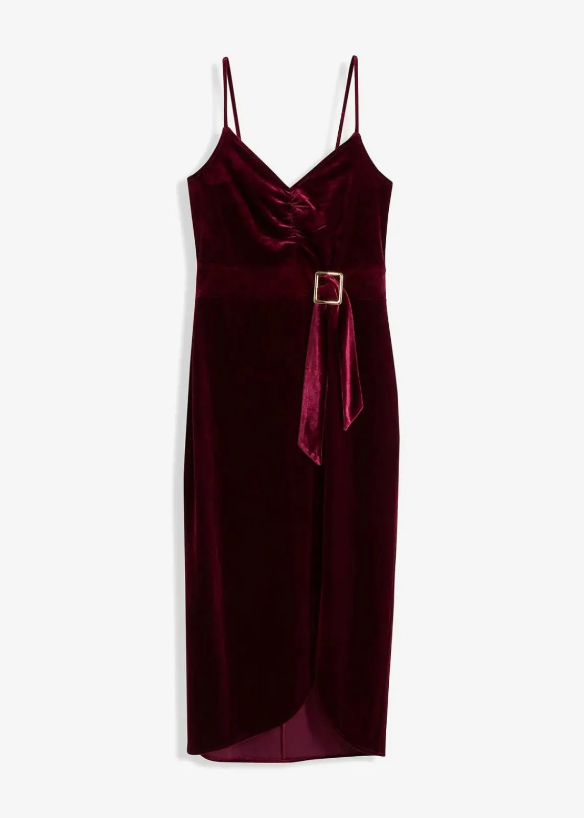 bonprix Kleider^Midikleid aus softem Samt mit Spaghetti-Trägern dunkelrot