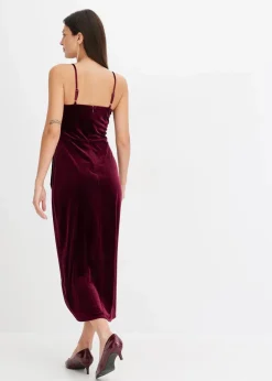 bonprix Kleider^Midikleid aus softem Samt mit Spaghetti-Trägern dunkelrot