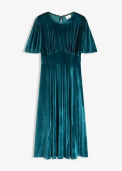 bonprix Kleider^Midikleid aus softem Samt dunkelpetrol