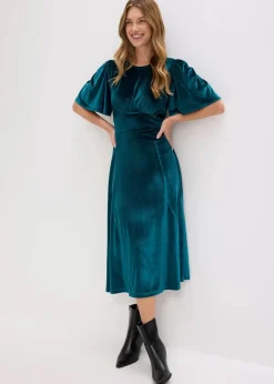 bonprix Kleider^Midikleid aus softem Samt dunkelpetrol