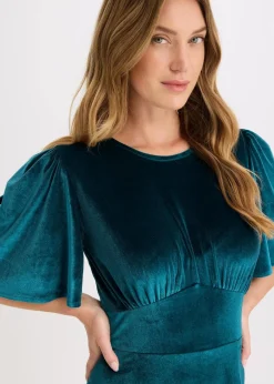 bonprix Kleider^Midikleid aus softem Samt dunkelpetrol