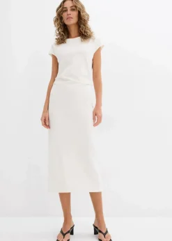 bonprix Bekleidung·Pullover & Strickjacken|Kleider^Midikleid aus softem Viskose-Mix wollweiß