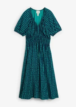 bonprix Bekleidung·Pullover & Strickjacken|Kleider^Midikleid aus softer Viskose dunkelblau/matttürkis bedruckt