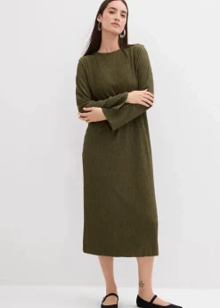bonprix Kleider|Bekleidung·Pullover & Strickjacken^Midikleid aus strukturiertem Crinkle dunkeloliv
