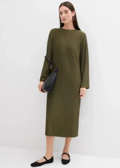 bonprix Kleider|Bekleidung·Pullover & Strickjacken^Midikleid aus strukturiertem Crinkle dunkeloliv