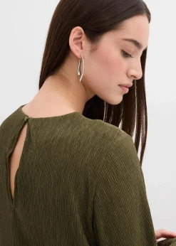 bonprix Kleider|Bekleidung·Pullover & Strickjacken^Midikleid aus strukturiertem Crinkle dunkeloliv