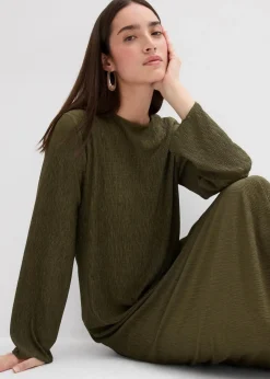 bonprix Kleider|Bekleidung·Pullover & Strickjacken^Midikleid aus strukturiertem Crinkle dunkeloliv