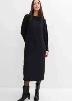 bonprix Bekleidung·Pullover & Strickjacken|Kleider^Midikleid aus strukturiertem Crinkle schwarz