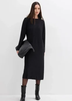 bonprix Bekleidung·Pullover & Strickjacken|Kleider^Midikleid aus strukturiertem Crinkle schwarz