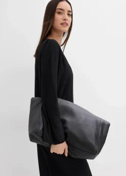 bonprix Bekleidung·Pullover & Strickjacken|Kleider^Midikleid aus strukturiertem Crinkle schwarz