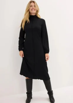 bonprix Bekleidung·Pullover & Strickjacken|Nachhaltigere Materialien^Midikleid aus strukturiertem Crêpe schwarz