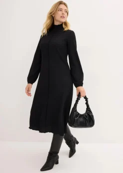 bonprix Bekleidung·Pullover & Strickjacken|Nachhaltigere Materialien^Midikleid aus strukturiertem Crêpe schwarz