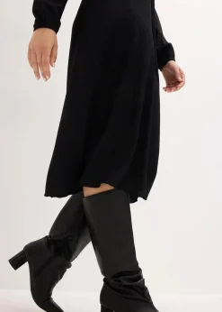 bonprix Bekleidung·Pullover & Strickjacken|Nachhaltigere Materialien^Midikleid aus strukturiertem Crêpe schwarz