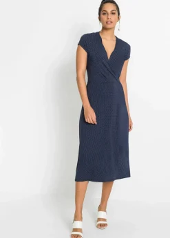 bonprix Bekleidung·Pullover & Strickjacken|Kleider^Midikleid aus Viksose-Mix dunkelblau/weiß gepunktet