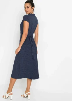 bonprix Bekleidung·Pullover & Strickjacken|Kleider^Midikleid aus Viksose-Mix dunkelblau/weiß gepunktet