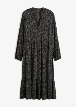 bonprix Bekleidung·Pullover & Strickjacken|Nachhaltigere Materialien^Midikleid aus Viskose rauchgrau leo bedruckt
